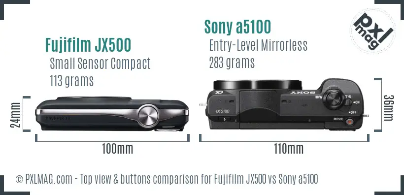 Fujifilm JX500 vs Sony a5100 top view buttons comparison
