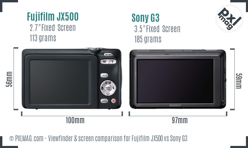 Fujifilm JX500 vs Sony G3 Screen and Viewfinder comparison