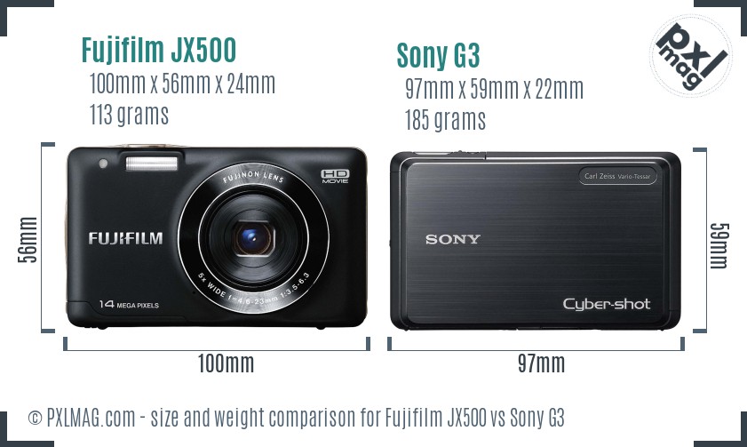 Fujifilm JX500 vs Sony G3 size comparison Fujifilm JX500 vs Sony G3 size comparison