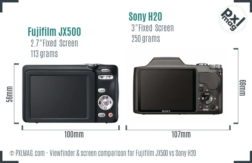 Fujifilm JX500 vs Sony H20 Screen and Viewfinder comparison