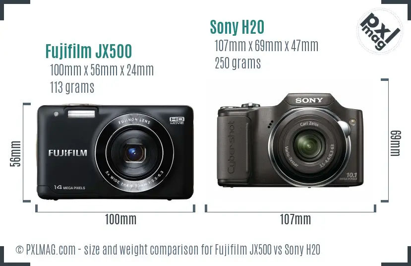 Fujifilm JX500 vs Sony H20 size comparison