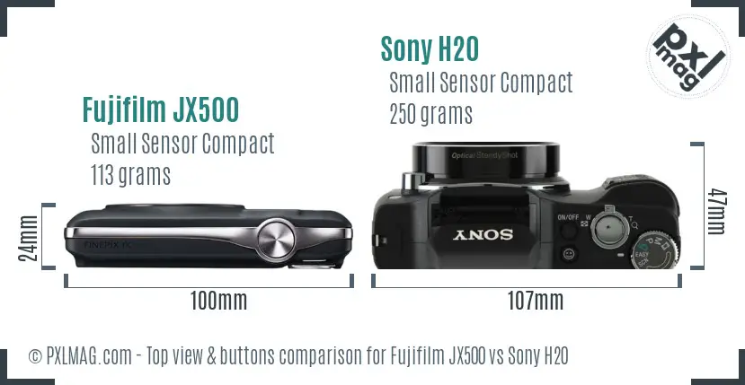 Fujifilm JX500 vs Sony H20 top view buttons comparison