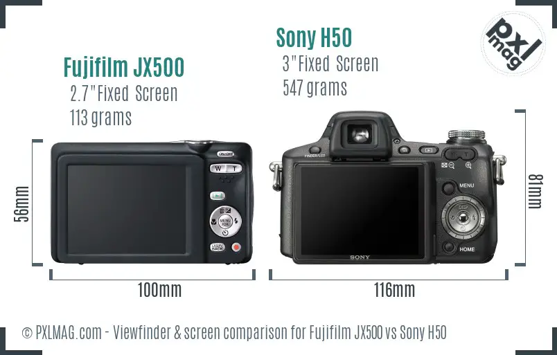 Fujifilm JX500 vs Sony H50 Screen and Viewfinder comparison