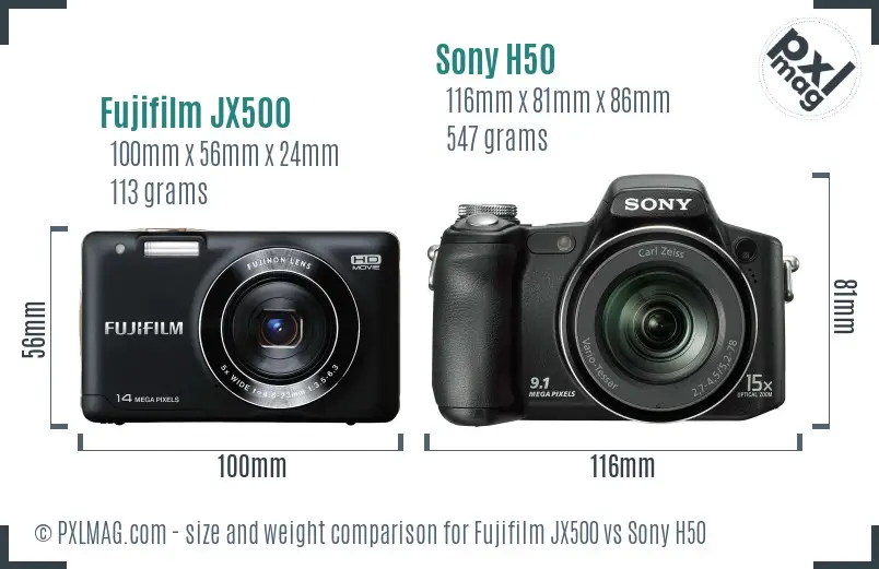 Fujifilm JX500 vs Sony H50 size comparison