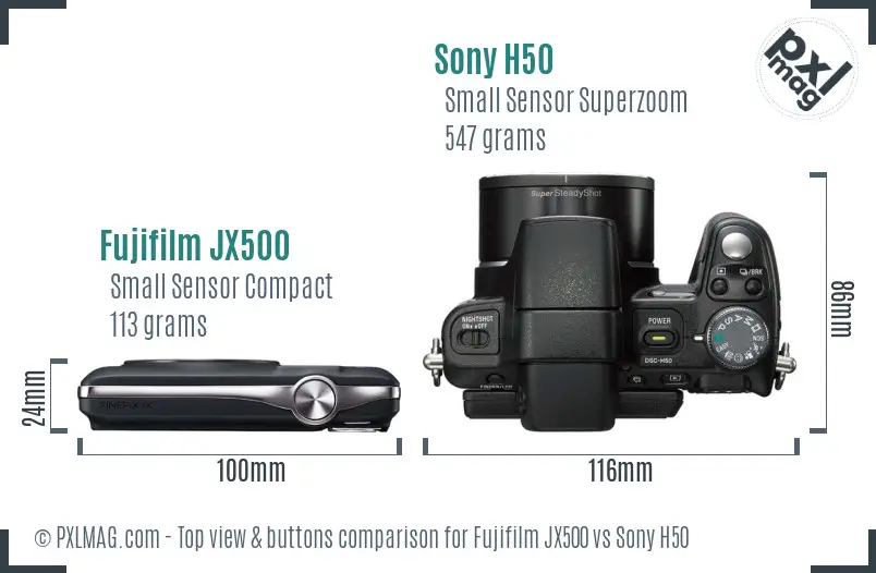 Fujifilm JX500 vs Sony H50 top view buttons comparison