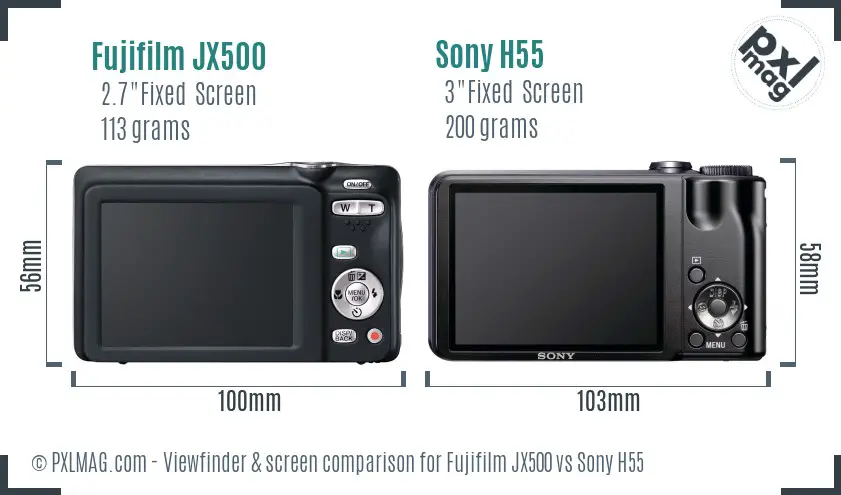 Fujifilm JX500 vs Sony H55 Screen and Viewfinder comparison