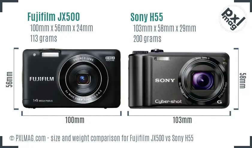 Fujifilm JX500 vs Sony H55 size comparison