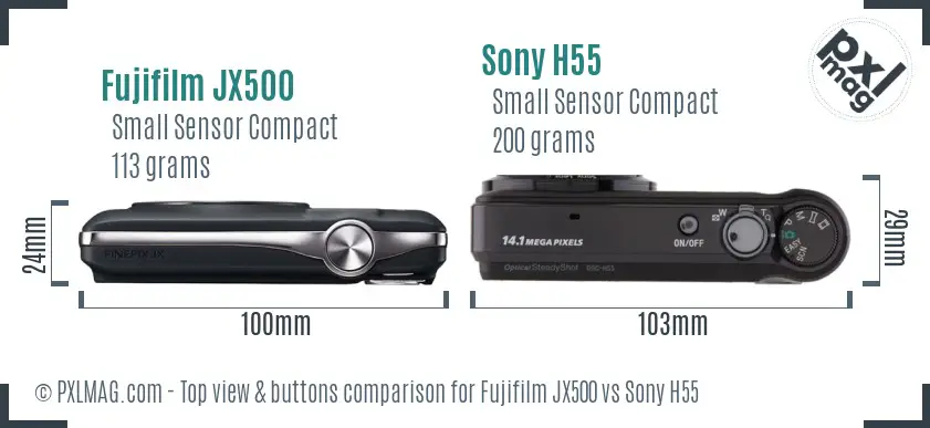 Fujifilm JX500 vs Sony H55 top view buttons comparison