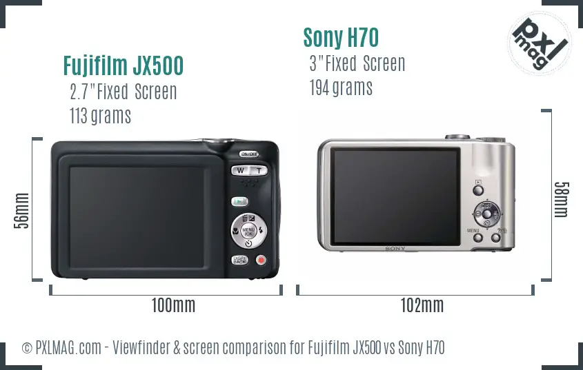 Fujifilm JX500 vs Sony H70 Screen and Viewfinder comparison