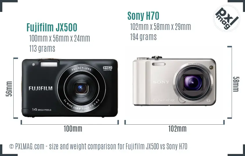 Fujifilm JX500 vs Sony H70 size comparison