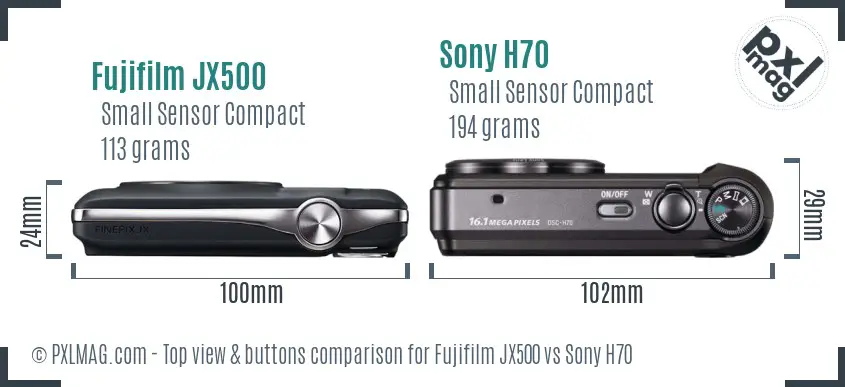 Fujifilm JX500 vs Sony H70 top view buttons comparison