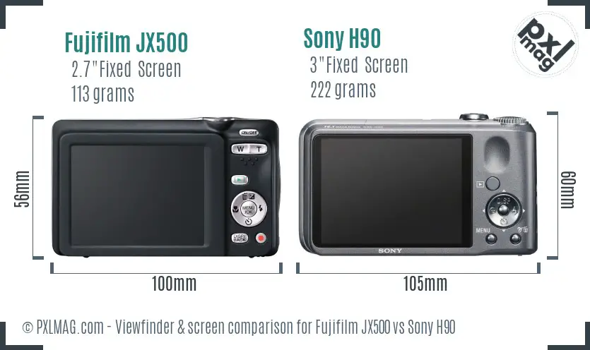 Fujifilm JX500 vs Sony H90 Screen and Viewfinder comparison