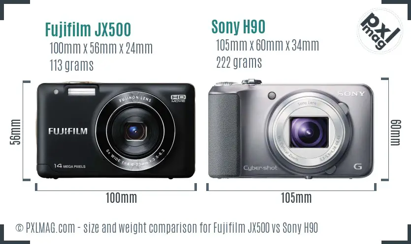 Fujifilm JX500 vs Sony H90 size comparison