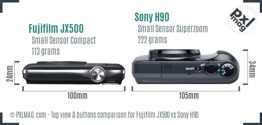 Fujifilm JX500 vs Sony H90 top view buttons comparison