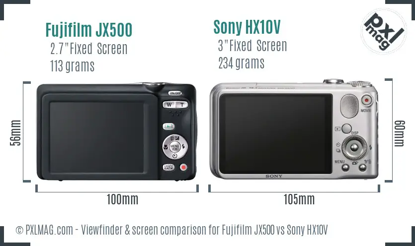 Fujifilm JX500 vs Sony HX10V Screen and Viewfinder comparison