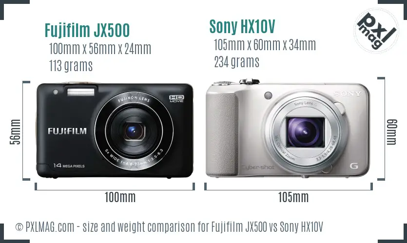 Fujifilm JX500 vs Sony HX10V size comparison