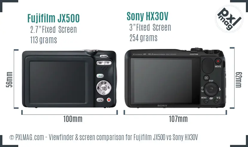 Fujifilm JX500 vs Sony HX30V Screen and Viewfinder comparison Fujifilm JX500 vs Sony HX30V Screen and Viewfinder comparison