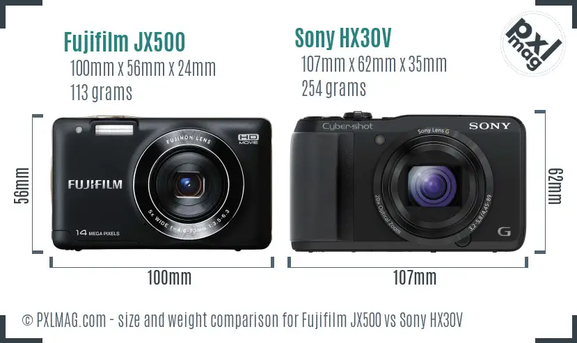 Fujifilm JX500 vs Sony HX30V size comparison Fujifilm JX500 vs Sony HX30V size comparison
