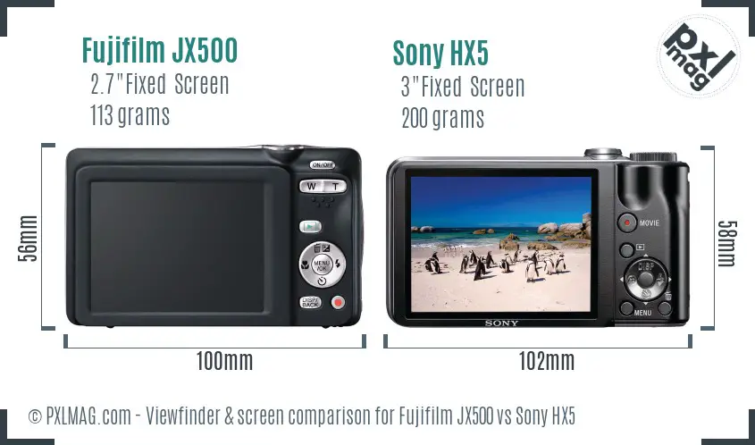 Fujifilm JX500 vs Sony HX5 Screen and Viewfinder comparison