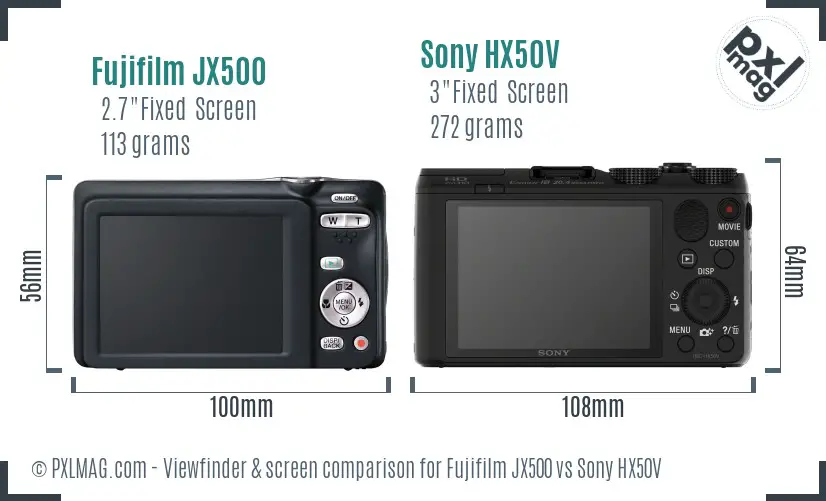 Fujifilm JX500 vs Sony HX50V Screen and Viewfinder comparison