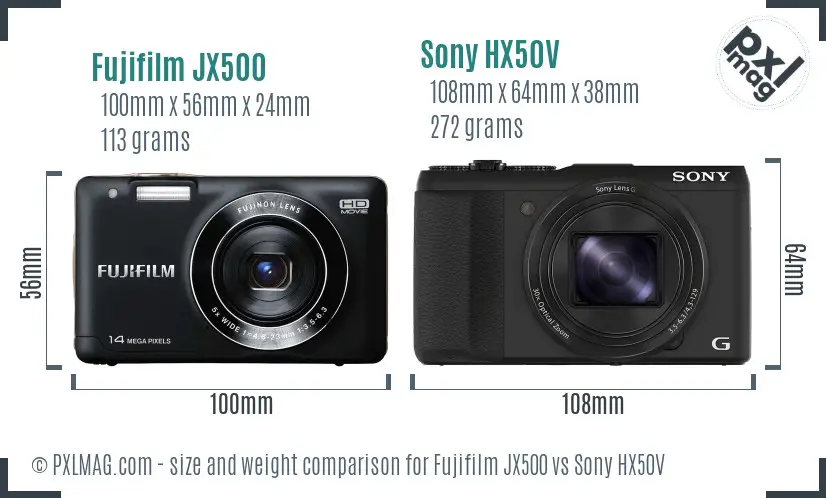 Fujifilm JX500 vs Sony HX50V size comparison