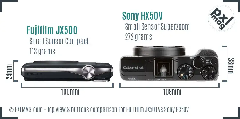 Fujifilm JX500 vs Sony HX50V top view buttons comparison