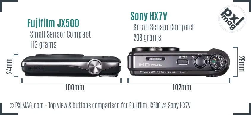 Fujifilm JX500 vs Sony HX7V top view buttons comparison