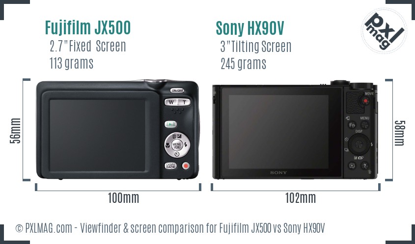 Fujifilm JX500 vs Sony HX90V Screen and Viewfinder comparison