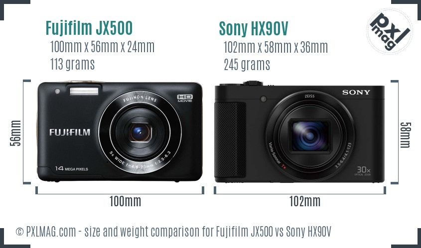 Fujifilm JX500 vs Sony HX90V size comparison