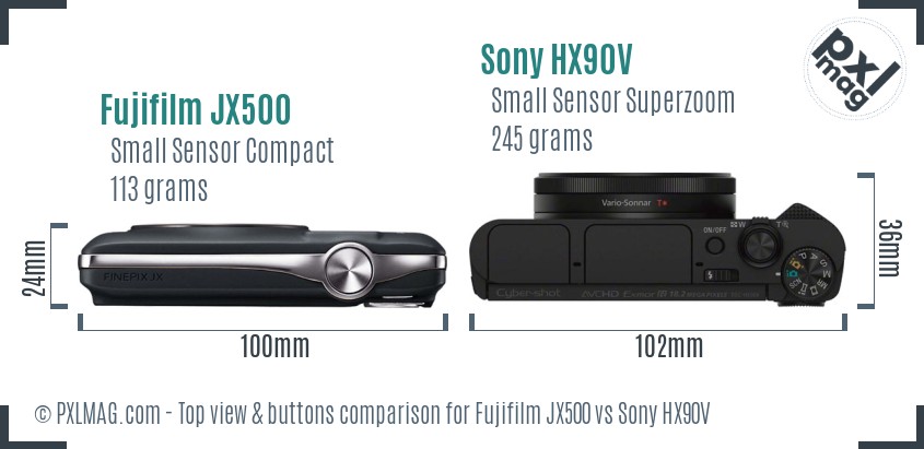Fujifilm JX500 vs Sony HX90V top view buttons comparison