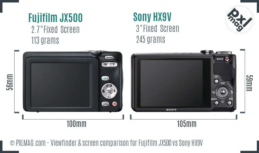 Fujifilm JX500 vs Sony HX9V Screen and Viewfinder comparison