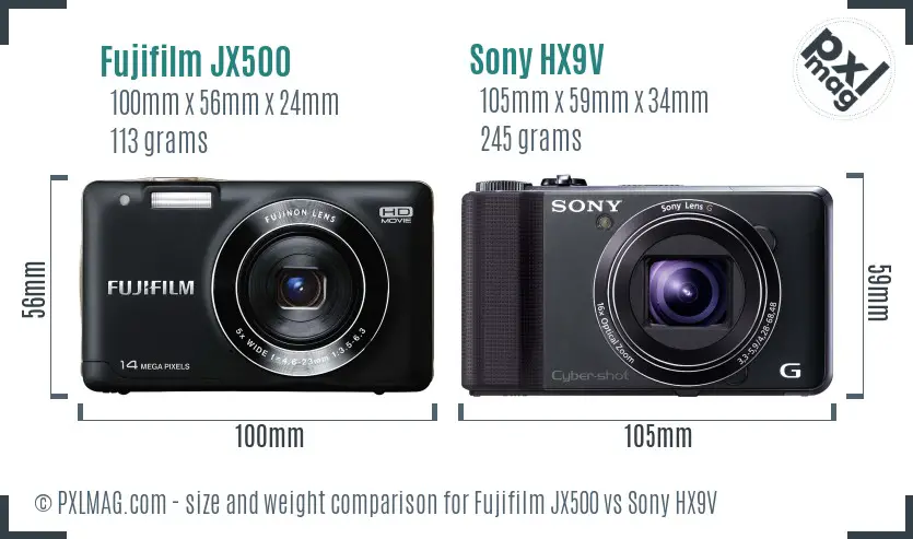 Fujifilm JX500 vs Sony HX9V size comparison