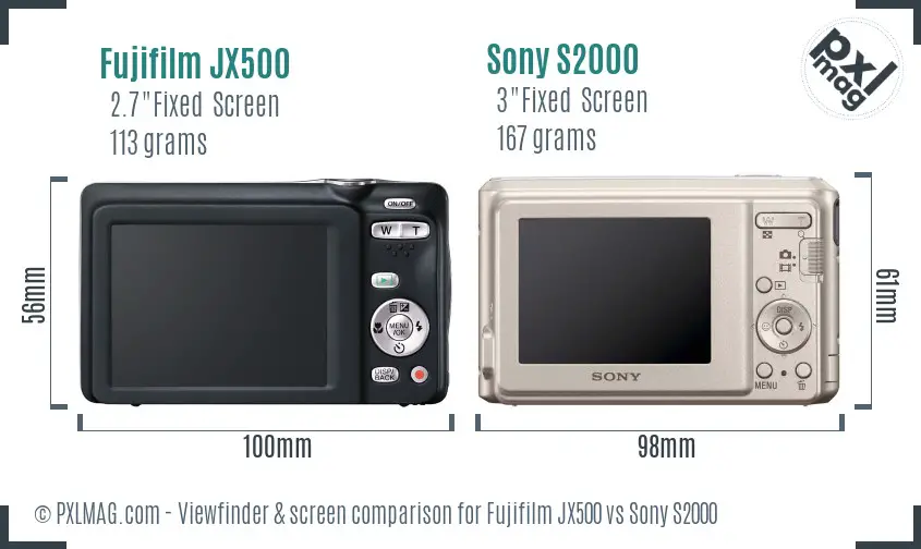 Fujifilm JX500 vs Sony S2000 Screen and Viewfinder comparison