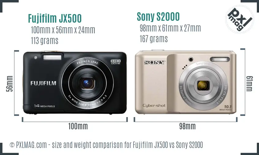Fujifilm JX500 vs Sony S2000 size comparison