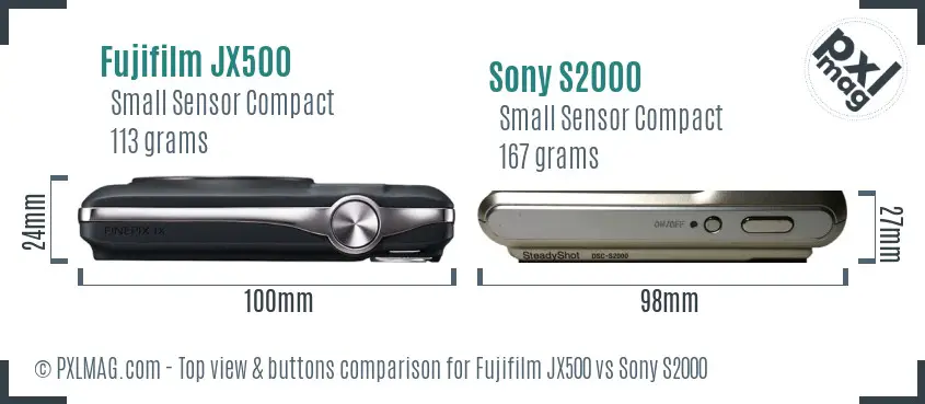Fujifilm JX500 vs Sony S2000 top view buttons comparison