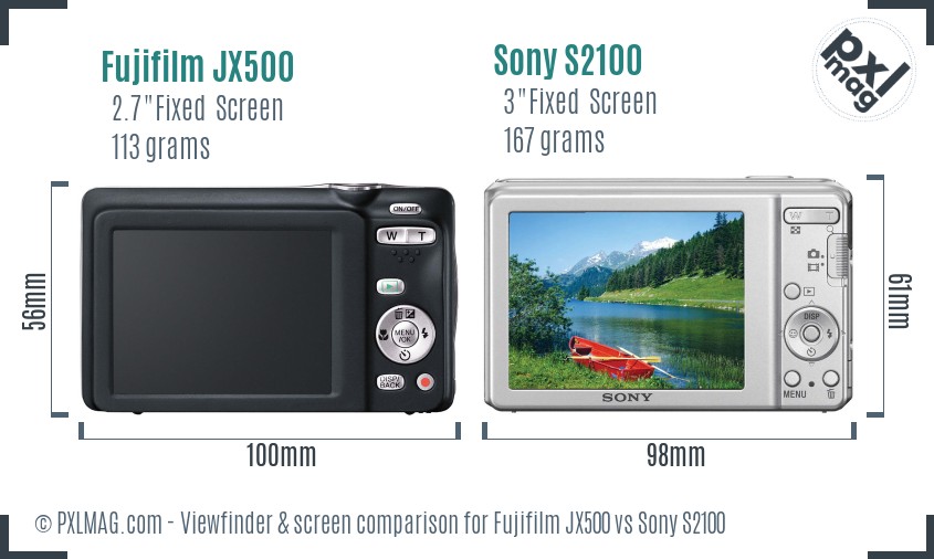 Fujifilm JX500 vs Sony S2100 Screen and Viewfinder comparison