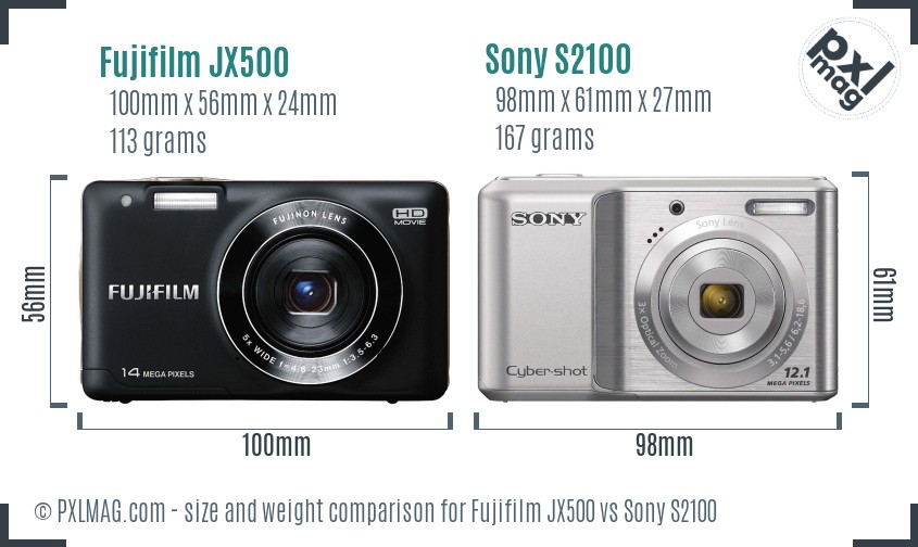 Fujifilm JX500 vs Sony S2100 size comparison