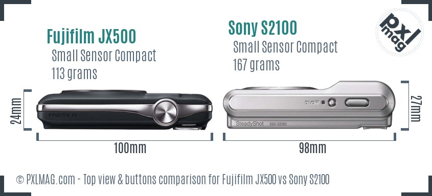 Fujifilm JX500 vs Sony S2100 top view buttons comparison