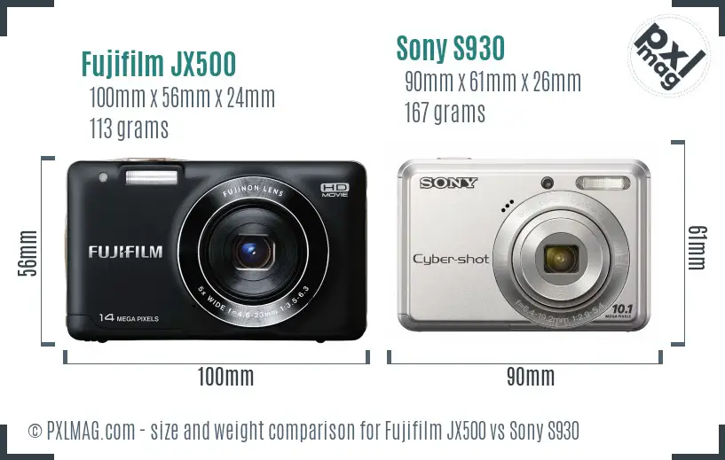 Fujifilm JX500 vs Sony S930 size comparison