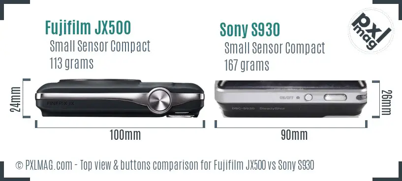 Fujifilm JX500 vs Sony S930 top view buttons comparison