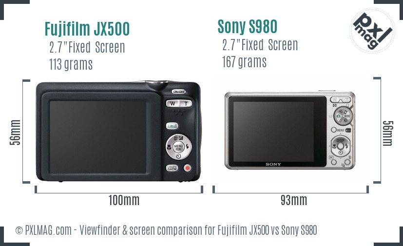 Fujifilm JX500 vs Sony S980 Screen and Viewfinder comparison
