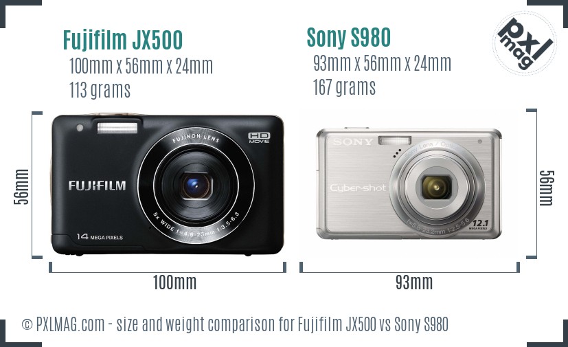 Fujifilm JX500 vs Sony S980 size comparison