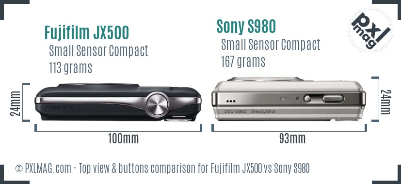 Fujifilm JX500 vs Sony S980 top view buttons comparison