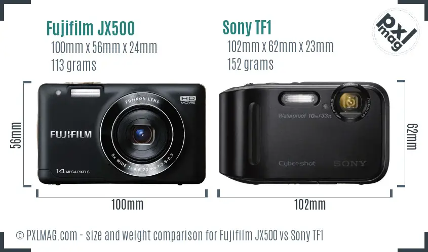 Fujifilm JX500 vs Sony TF1 size comparison