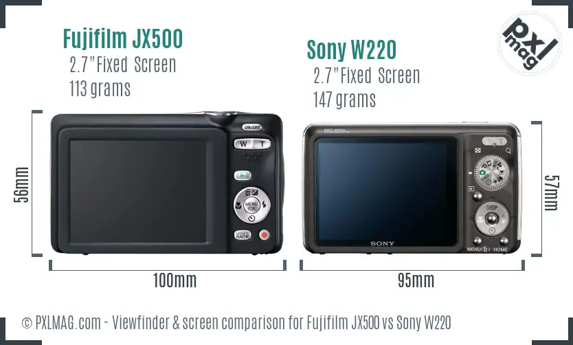 Fujifilm JX500 vs Sony W220 Screen and Viewfinder comparison