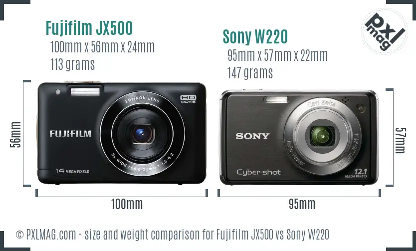 Fujifilm JX500 vs Sony W220 size comparison