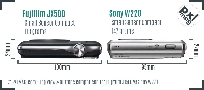 Fujifilm JX500 vs Sony W220 top view buttons comparison