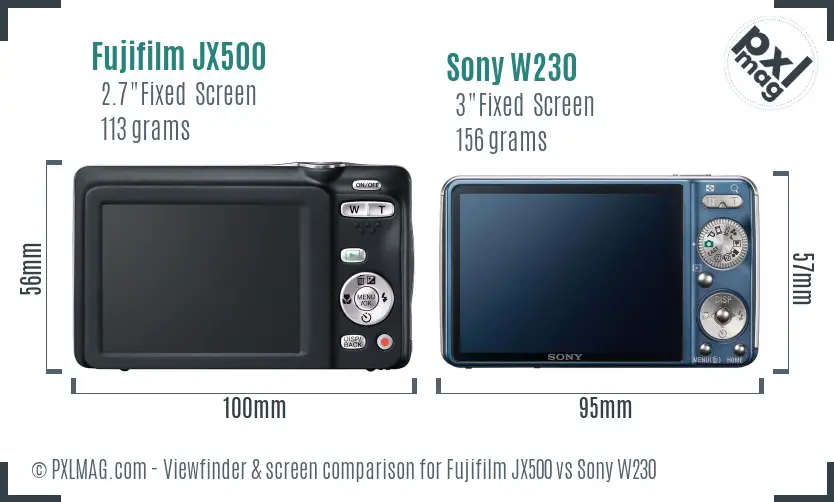 Fujifilm JX500 vs Sony W230 Screen and Viewfinder comparison