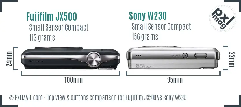 Fujifilm JX500 vs Sony W230 top view buttons comparison