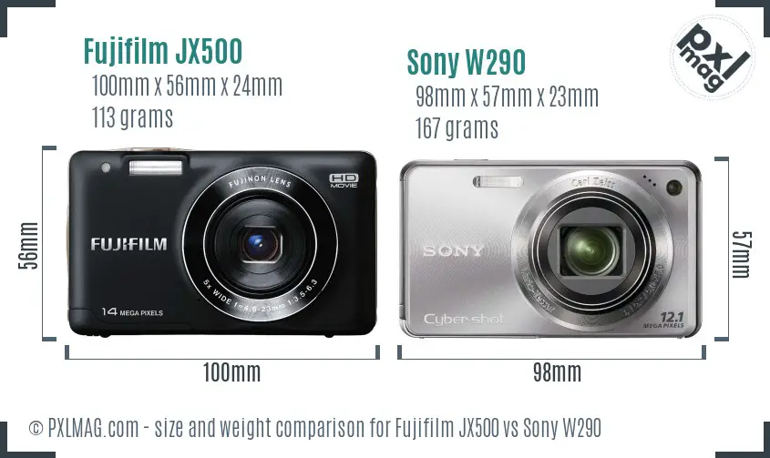 Fujifilm JX500 vs Sony W290 size comparison
